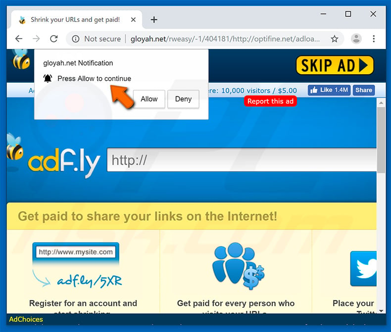adf.ly pop-up redirects