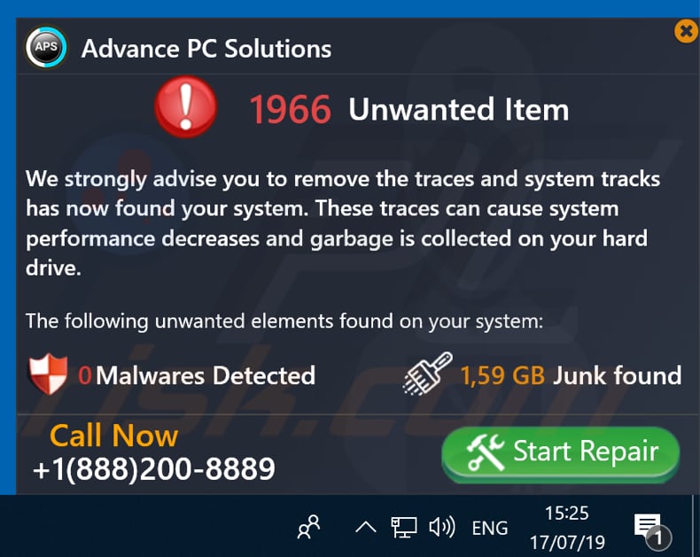 Advance PC Solutions pop-up