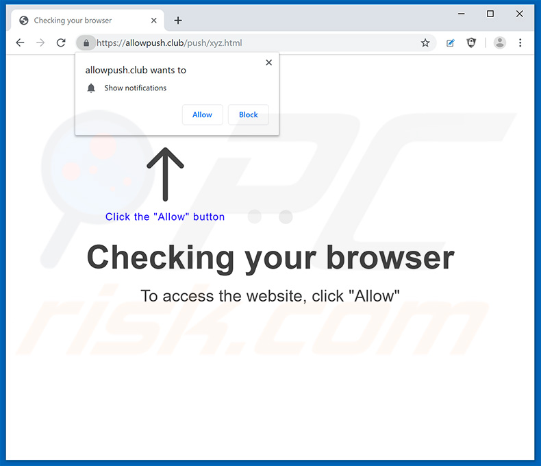 allowpush[.]club pop-up redirects