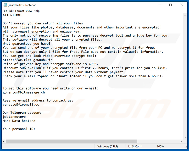 Berosuce ransomware text file (_readme.txt)