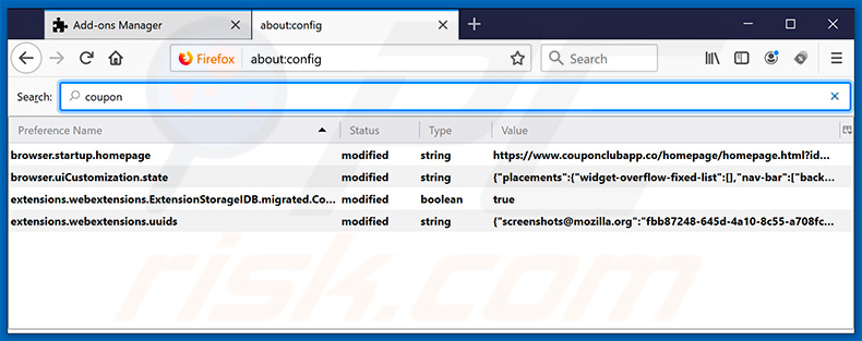 Removing couponclubapp.co from Mozilla Firefox default search engine