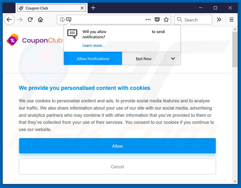 Coupon Club website browser notifications