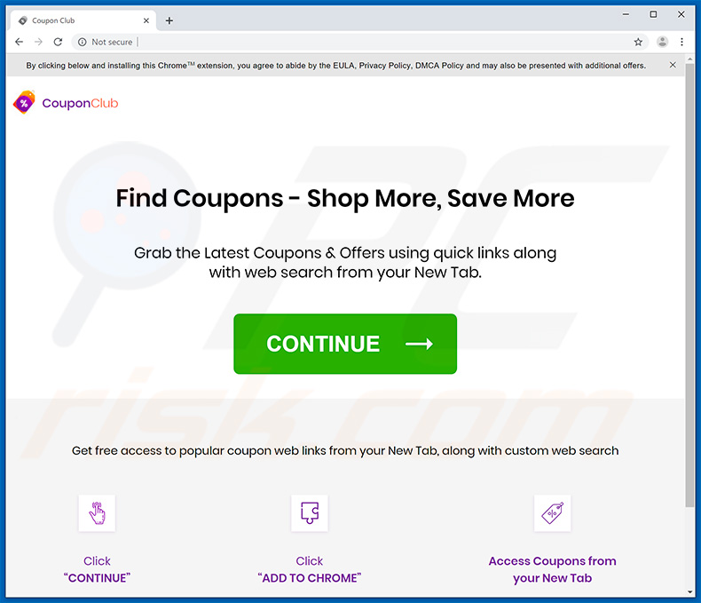 Website used to promote Coupon Club browser hijacker