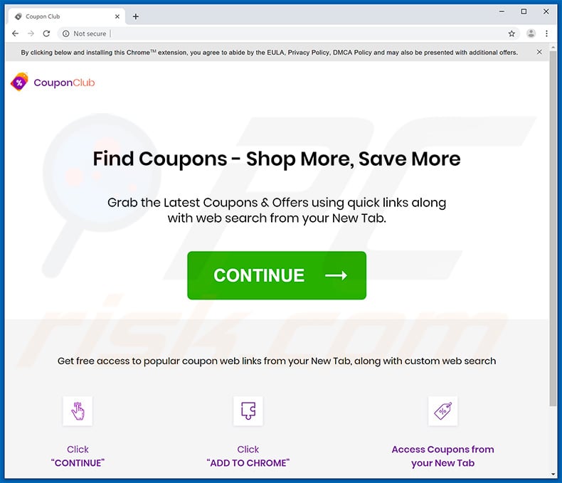 Website used to promote Coupon Club browser hijacker