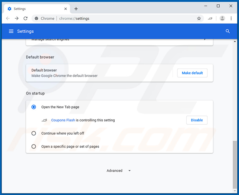 Removing couponsflash.co from Google Chrome homepage