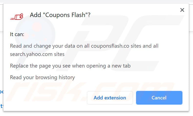 Official Coupons Flash browser hijacker asking for permissions