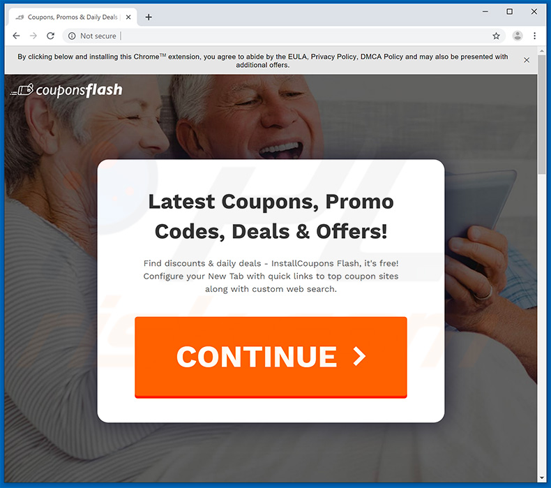 Website used to promote Coupons Flash browser hijacker