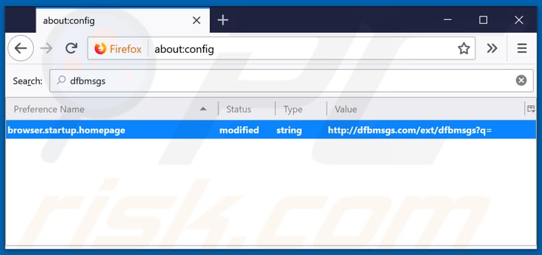 Removing dfbmsgs.com from Mozilla Firefox default search engine