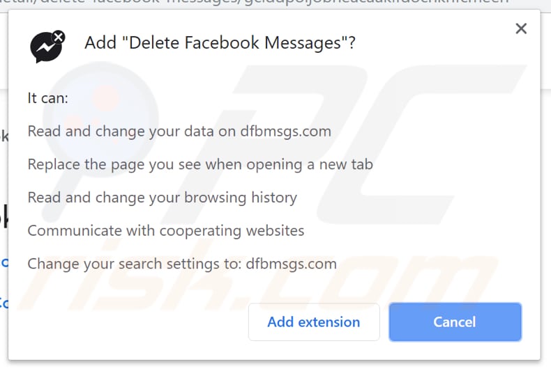 delete facebook messages aks for permissions