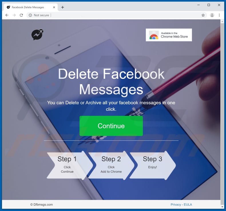 Website used to promote Delete Facebook Messages browser hijacker