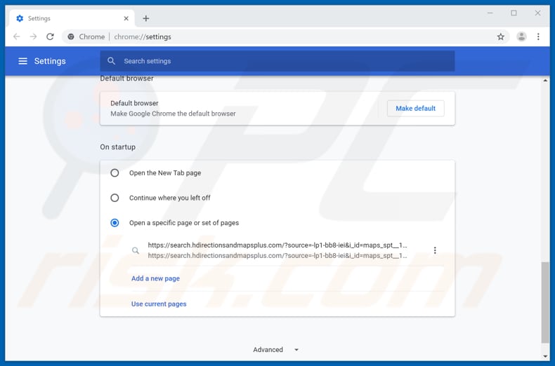 Removing search.hdirectionsandmapsplus.com from Google Chrome homepage