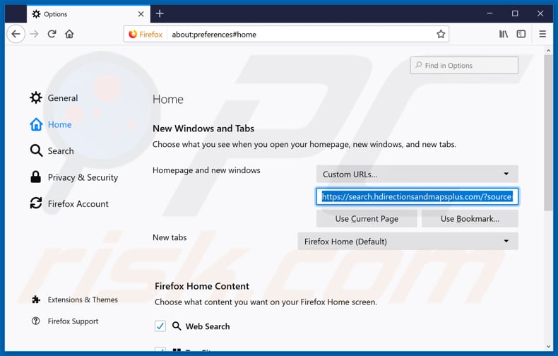 Removing search.hdirectionsandmapsplus.com from Mozilla Firefox homepage