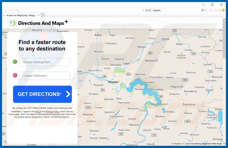Website used to promote Directions and Maps Plus browser hijacker