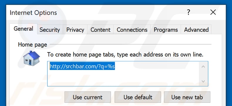 Removing srchbar.com from Internet Explorer homepage