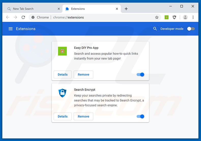 Removing search.heasydiyapppro.com related Google Chrome extensions