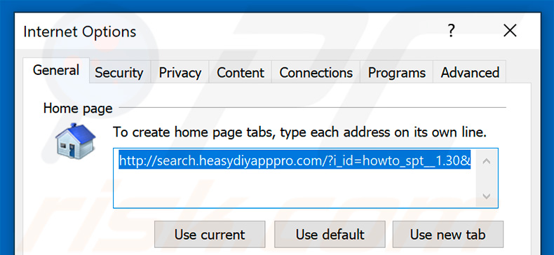 Removing search.heasydiyapppro.com from Internet Explorer homepage