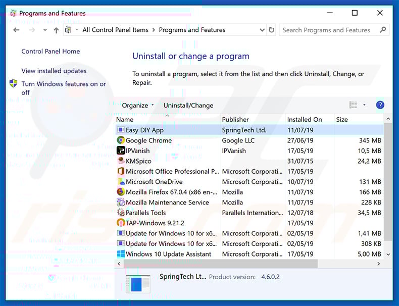 search.heasydiyapppro.com browser hijacker uninstall via Control Panel