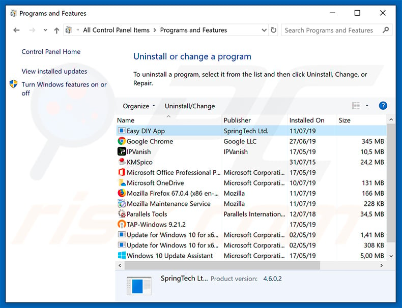 search.heasydiyapppro.com browser hijacker uninstall via Control Panel
