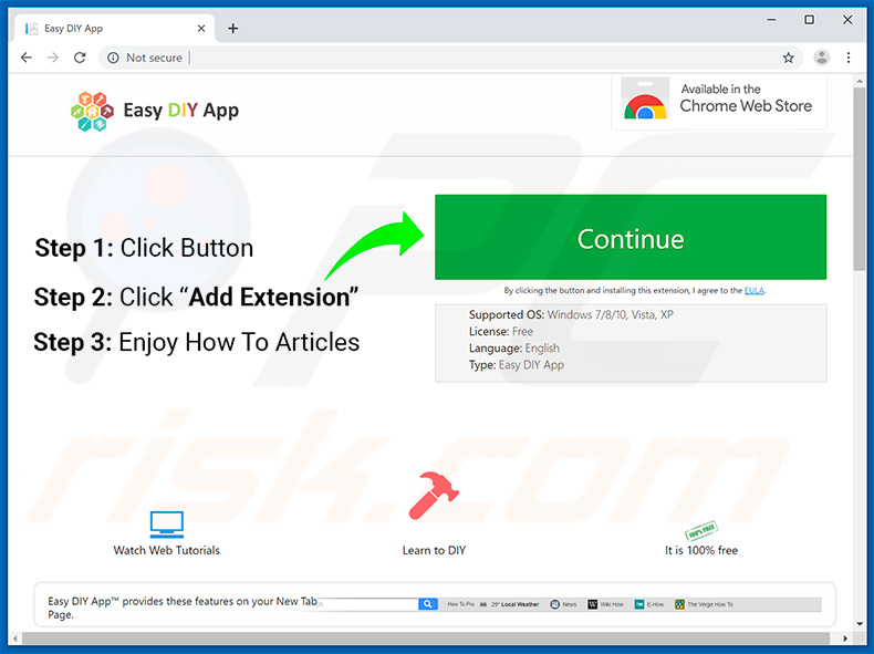 Website used to promote Easy DIY App browser hijacker