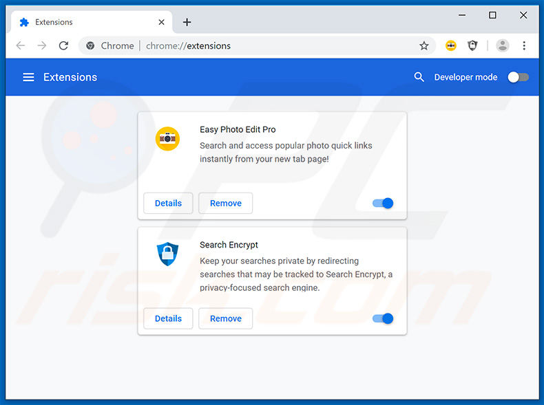 Removing search.heasyphotoeditpro.com related Google Chrome extensions