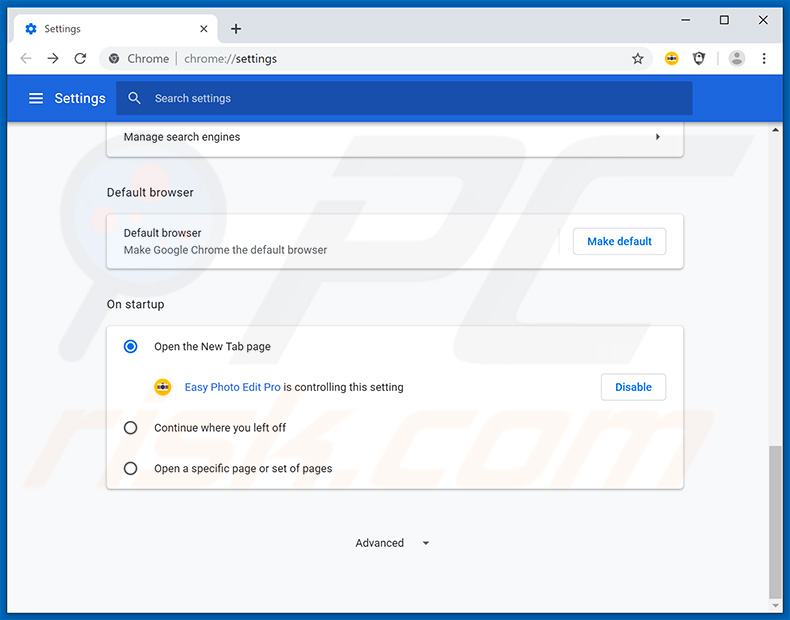 Removing search.heasyphotoeditpro.com from Google Chrome homepage