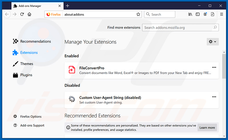 Removing fileconverterpro.co related Mozilla Firefox extensions