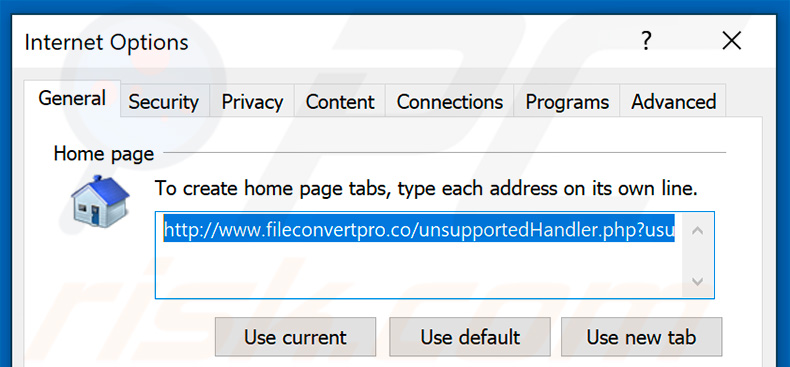 Removing fileconverterpro.co from Internet Explorer homepage