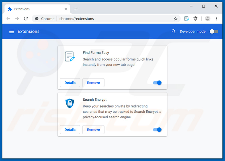 Removing search.hfindformseasy.com related Google Chrome extensions