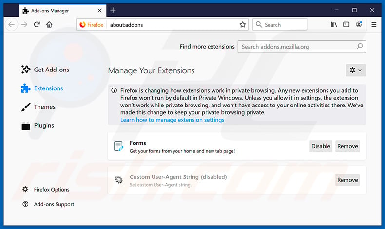 Removing search.hfindformseasy.com related Mozilla Firefox extensions
