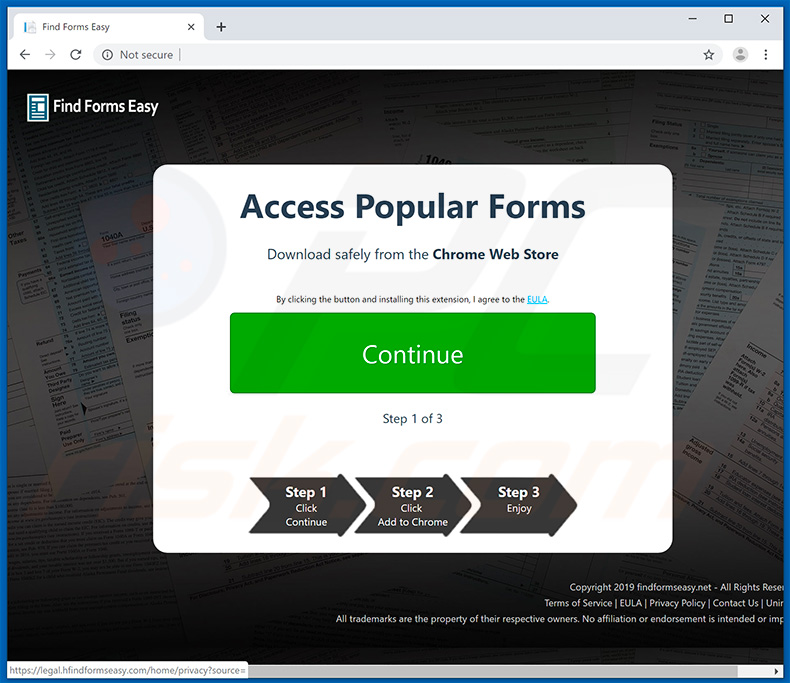 Website used to promote Find Forms Easy browser hijacker
