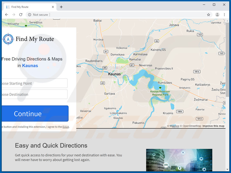 Website used to promote Find My Route browser hijacker