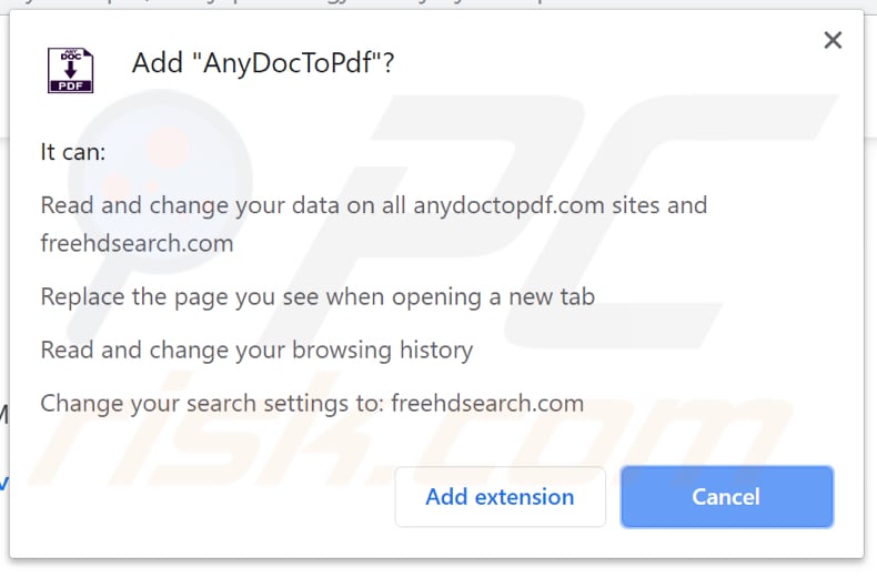 AnyDocToPdf download page asking for parmissions