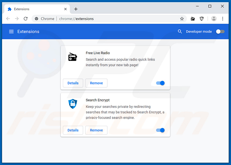 Removing search.hfreeliveradio.org related Google Chrome extensions