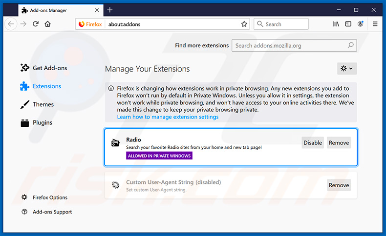 Removing search.hfreeliveradio.org related Mozilla Firefox extensions