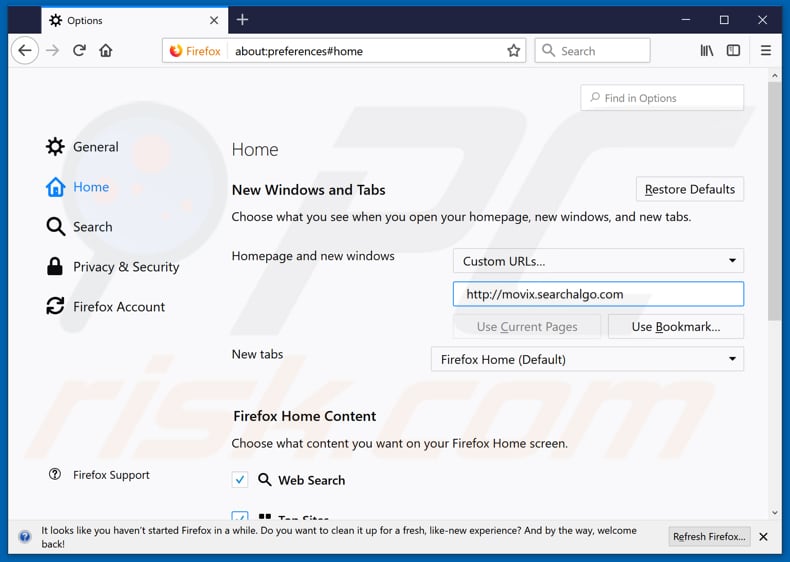 Removing Getappsonline from Mozilla Firefox homepage