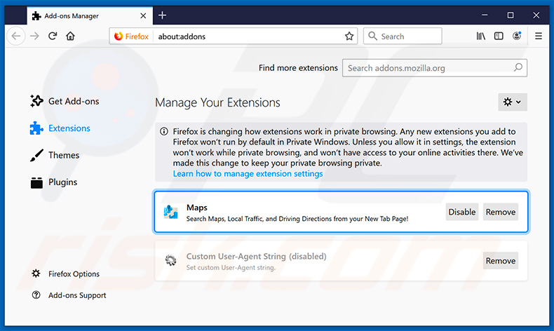 Removing search.hgetmapsanddirections.com related Mozilla Firefox extensions