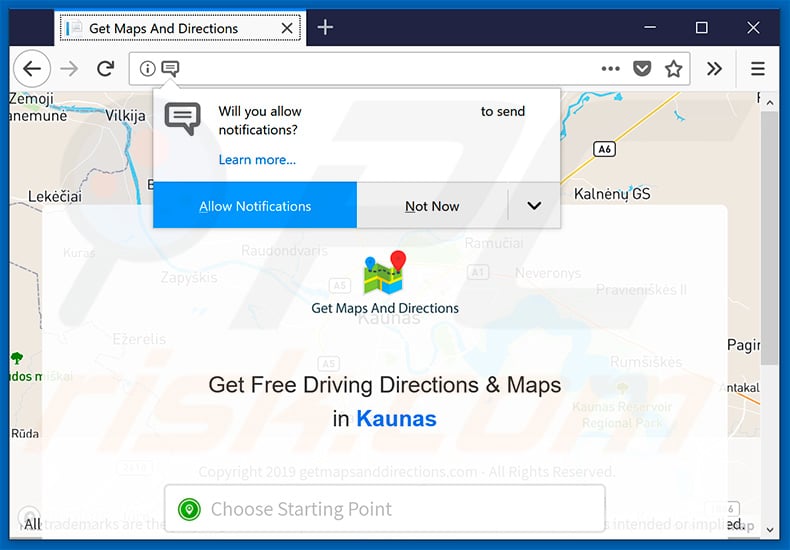 Get Maps And Directions website asking to enable website notifications