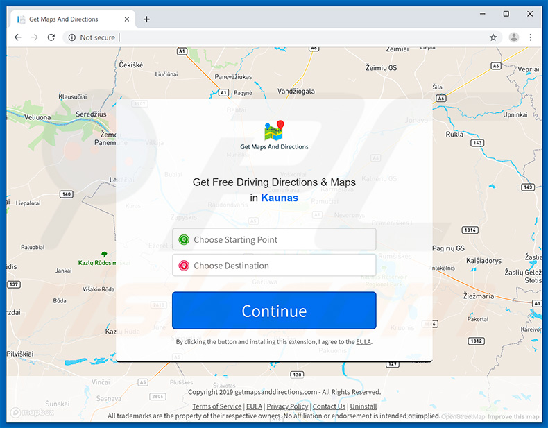 Website used to promote Get Maps And Directions browser hijacker
