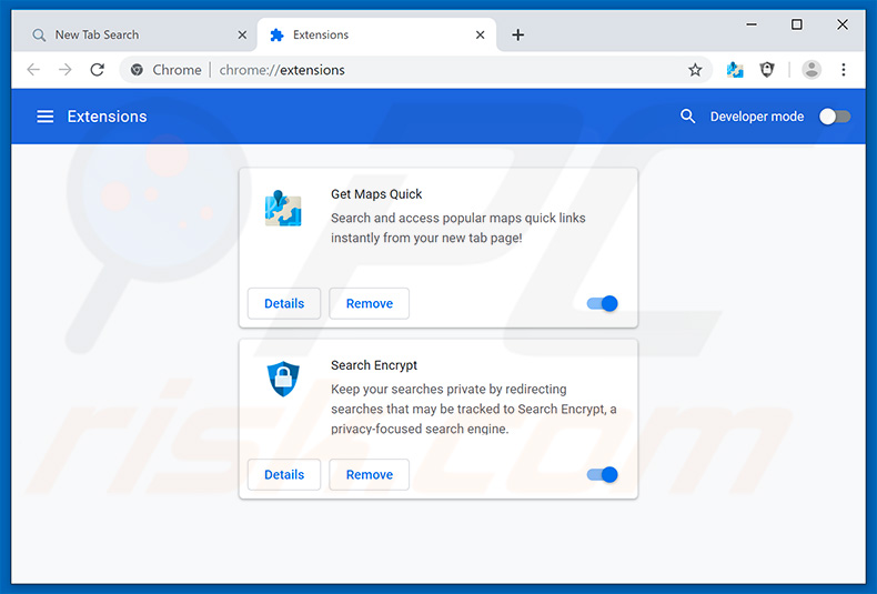 Removing search.hgetmapsquick.com related Google Chrome extensions