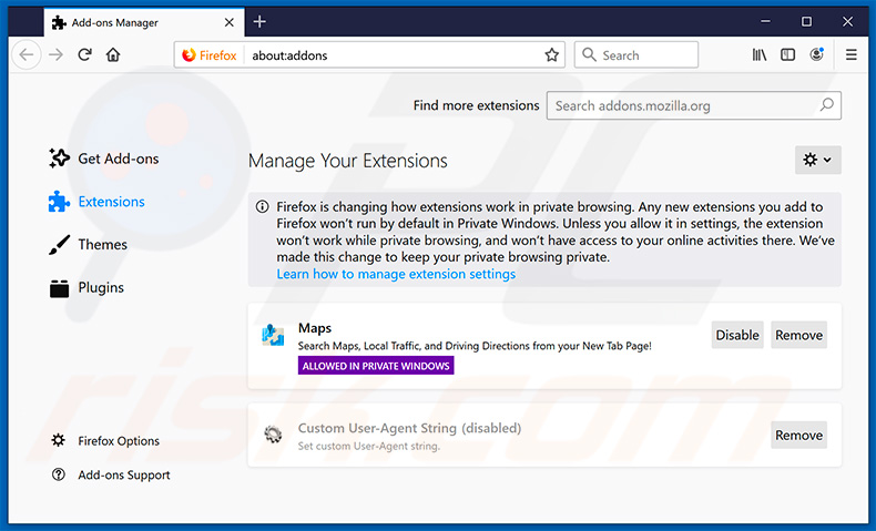 Removing search.hgetmapsquick.com related Mozilla Firefox extensions