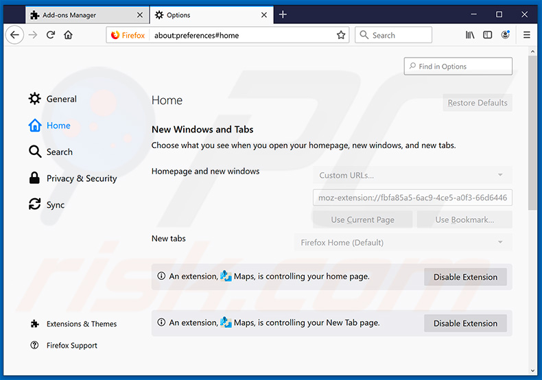 Removing search.hgetmapsquick.com from Mozilla Firefox homepage