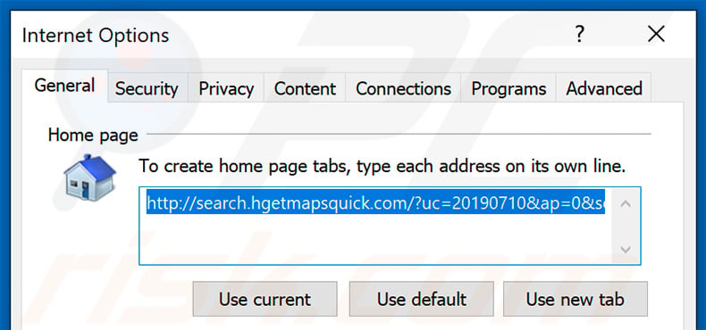 Removing search.hgetmapsquick.com from Internet Explorer homepage