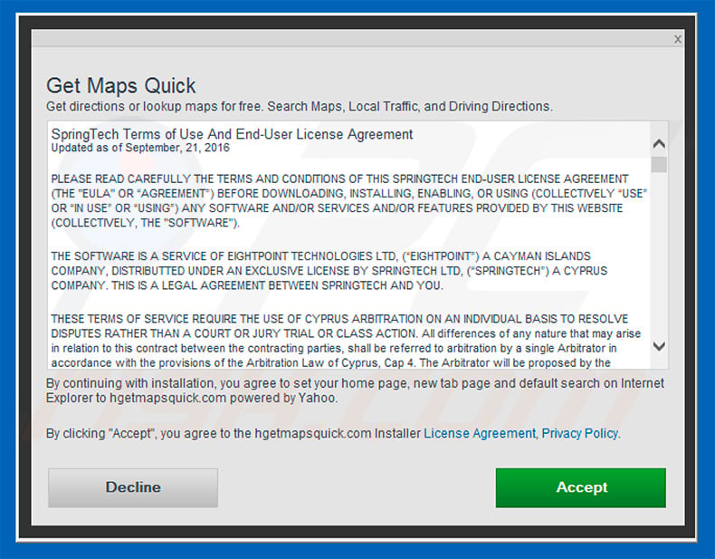 Official Get Maps Quick browser hijacker installation setup