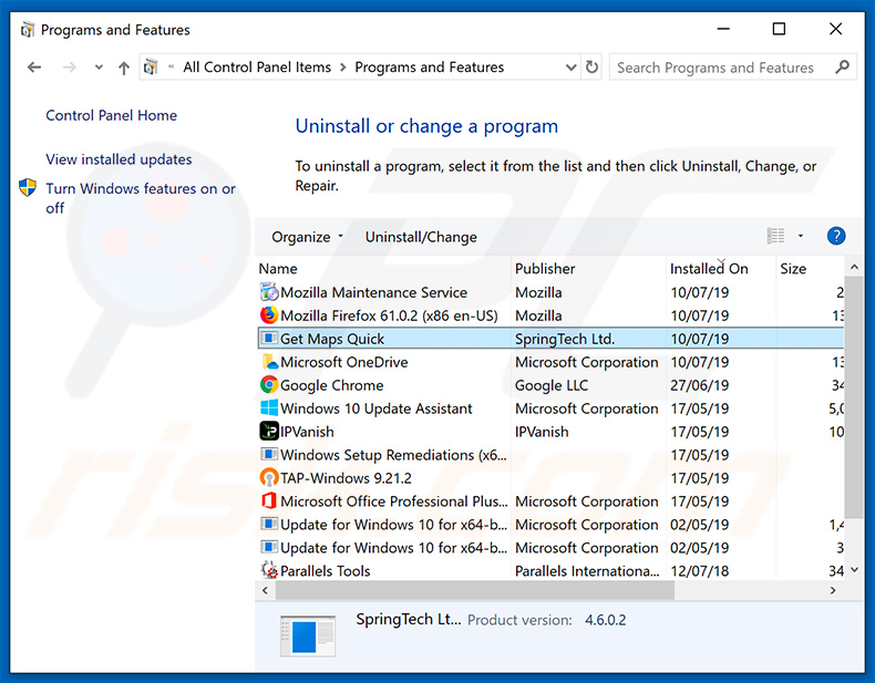 search.hgetmapsquick.com browser hijacker uninstall via Control Panel