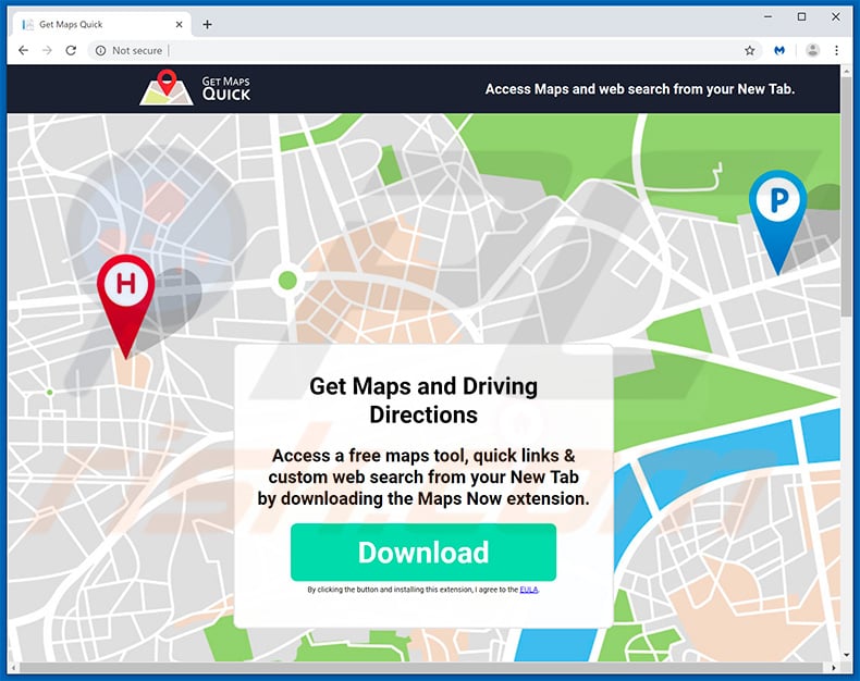 Website used to promote Get Maps Quick browser hijacker