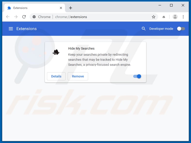 Removing hidemysearches.com related Google Chrome extensions