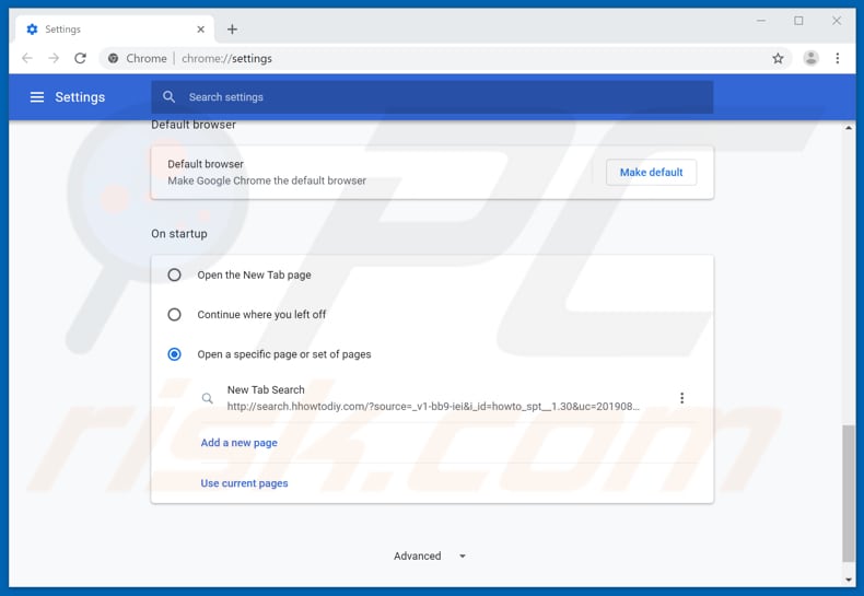 Removing search.hhowtodiy.com from Google Chrome homepage