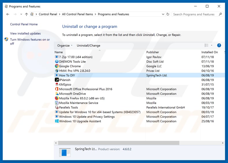 search.hhowtodiy.com browser hijacker uninstall via Control Panel