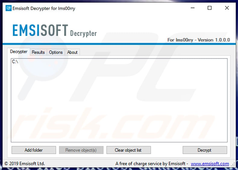 Ims00ry ransomware's decrypter by Emsisoft