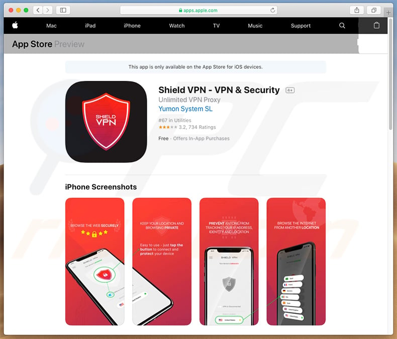 Your Apple iPhone Is Severely Damaged promoting Shield VPN unwanted application